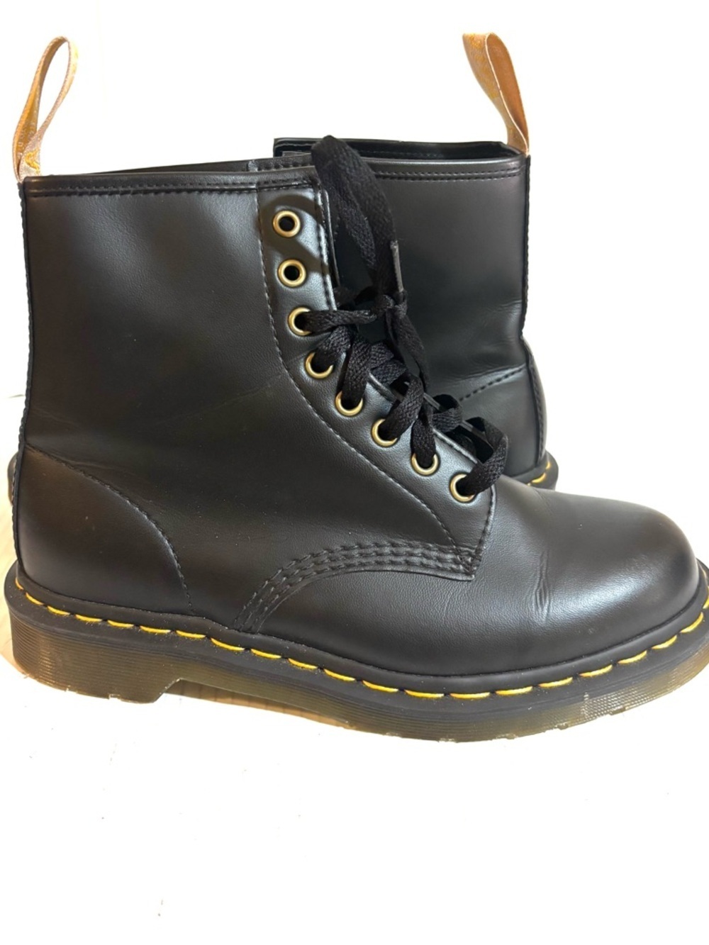 Dr. Martens  Black Lace-Up Boots with Yellow Stitching size 8M